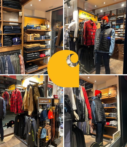 visuel qui montre notre nouvel espace Carhartt sous différents angles